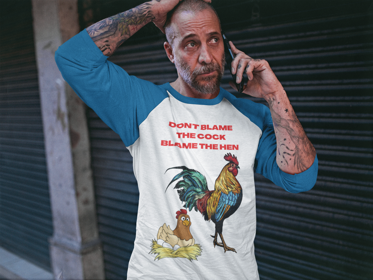 Don't blame the cock, blam the hen Unisex 3/4 Sleeve Baseball Tee